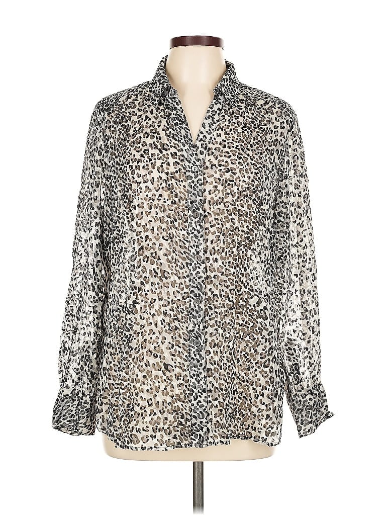 Pre-owned Chico's Long Sleeve Blouse In Silver