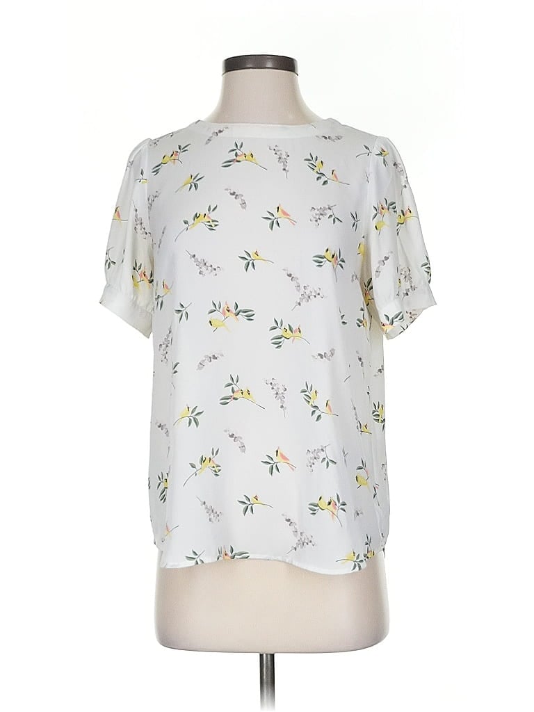 Pre-owned Ann Taylor Loft Short Sleeve Blouse In White
