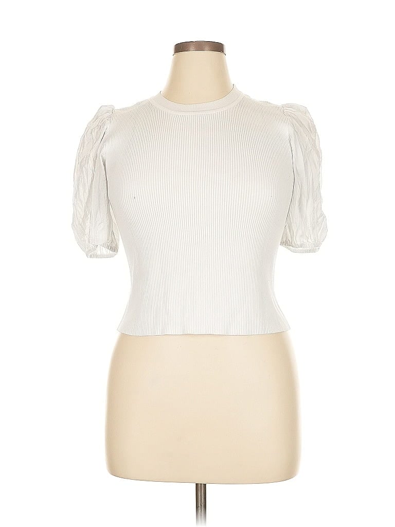 Pre-owned And Now This Short Sleeve Top Ivory Mock Neckline Tops In White