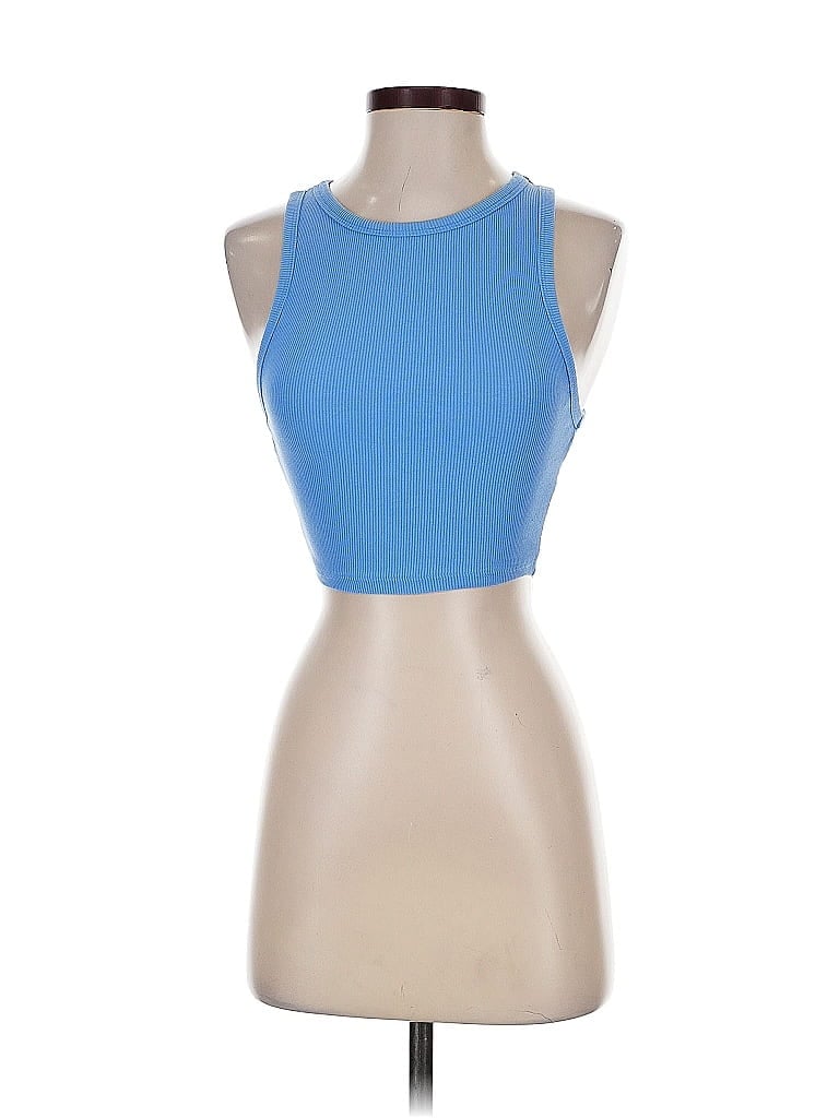 Pre-owned Zara Tank Top Blue Halter Neckline Tops