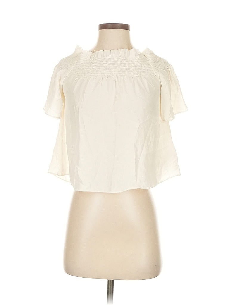 Pre-owned 7 For All Mankind Short Sleeve Silk Top Ivory Halter Neckline Tops In White