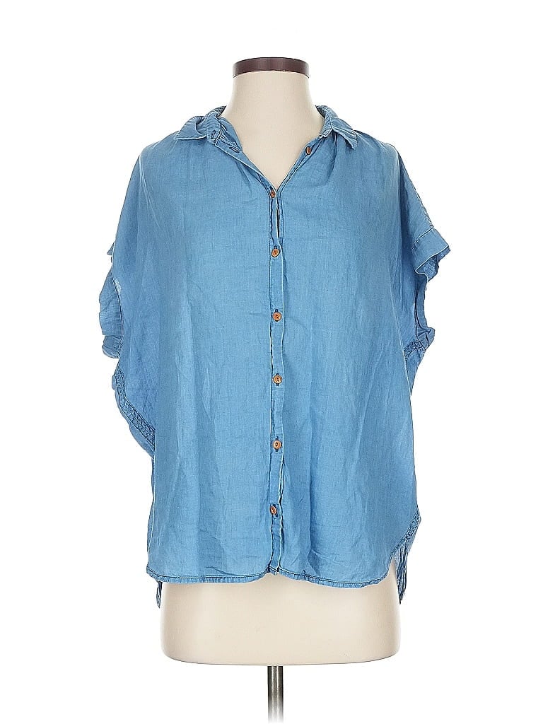 Pre-owned Madewell Short Sleeve Blouse In Blue