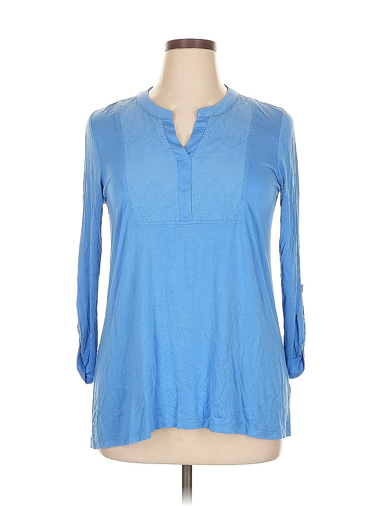 Pre-owned Cable & Gauge 3/4 Sleeve Blouse In Blue