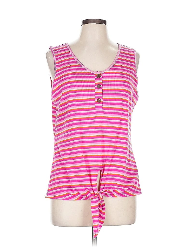 Pre-owned A.n.a. A New Approach Tank Top Pink Stripes Pattern Scoop Neck Tops