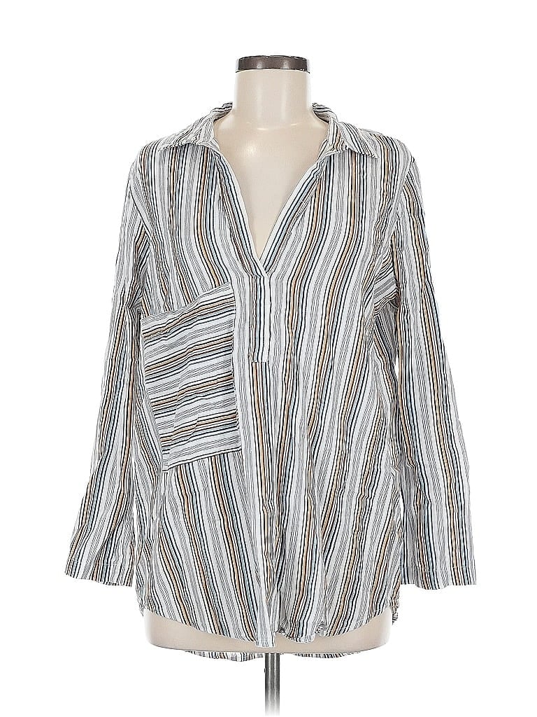 Pre-owned Lilla P Long Sleeve Button Down Shirt In Silver