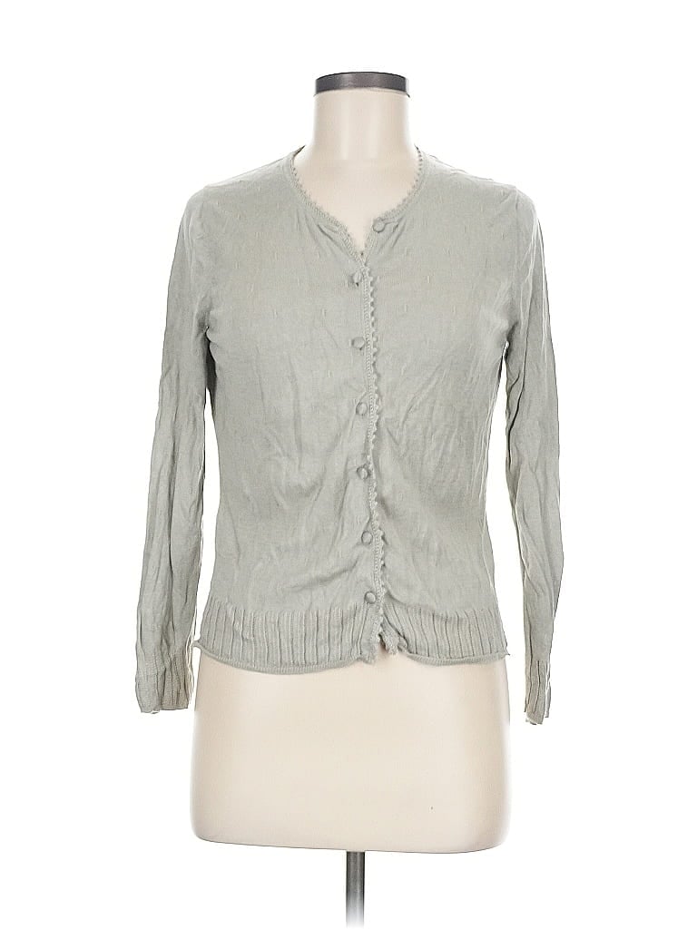 Pre-owned Sigrid Olsen Long Sleeve Silk Top Gray Sweetheart Neckline Tops