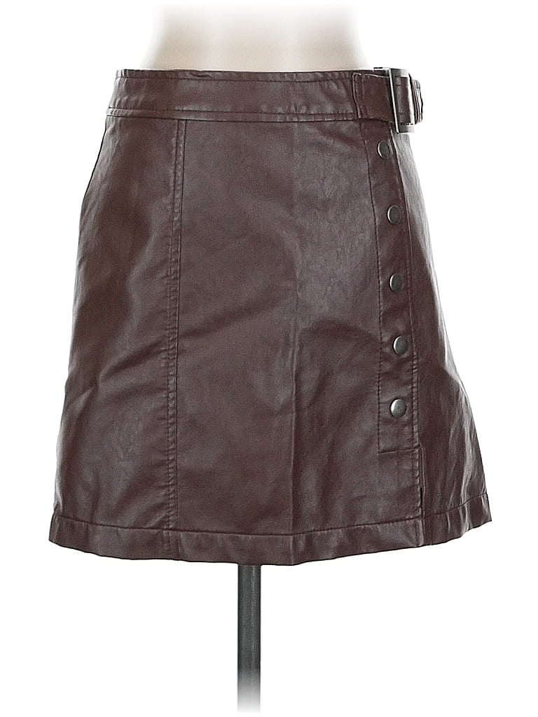 Pre-owned Harper Heritage Faux Leather Skirt In Brown