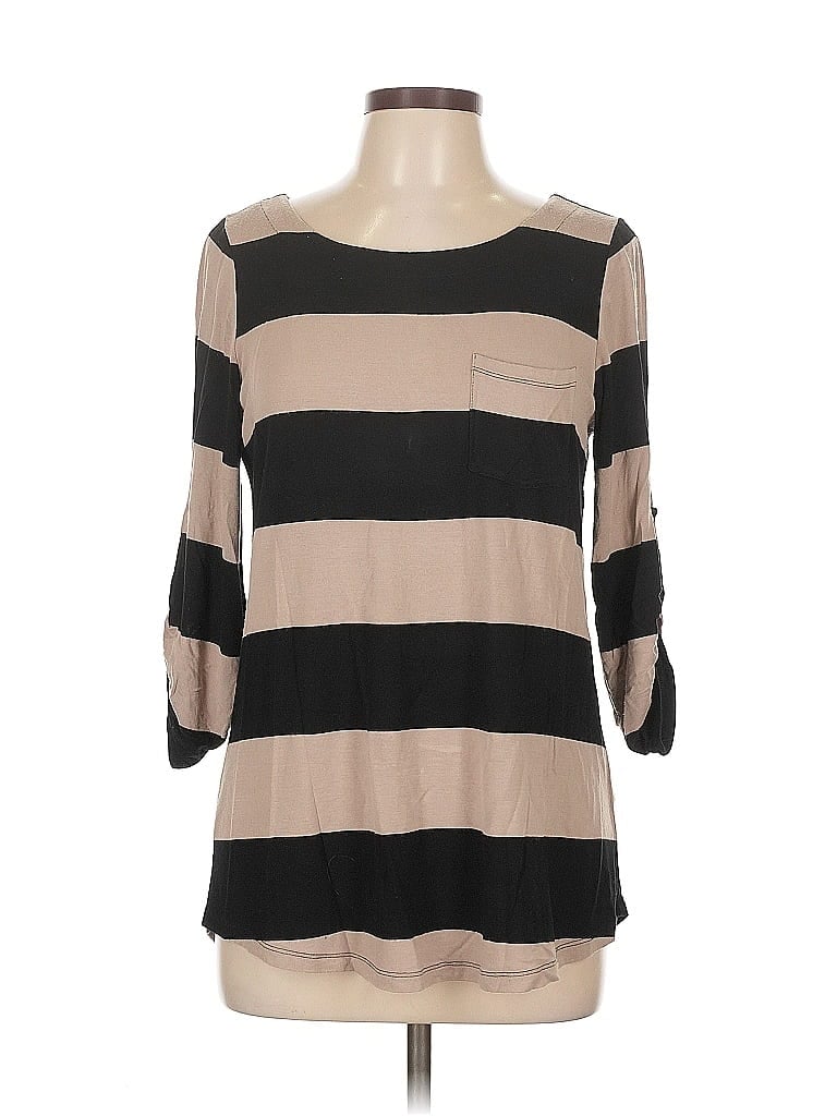 CABLE & GAUGE Pre-owned 3/4 Sleeve Top Tan Boatneck Tops In Brown