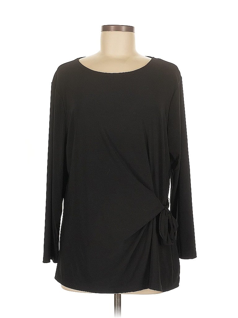 Click to view more detailed imagery on our partner's website Pre-owned Kasper 3/4 Sleeve Top Black Boatneck Tops