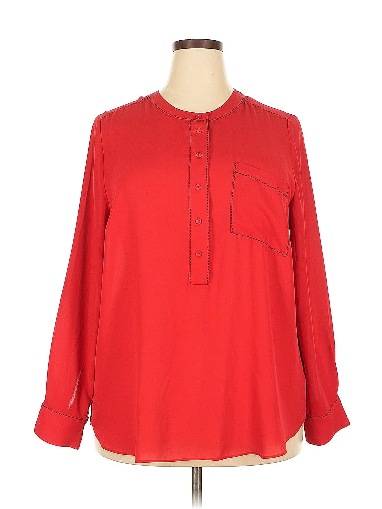 Pre-owned Lane Bryant Long Sleeve Blouse In Red