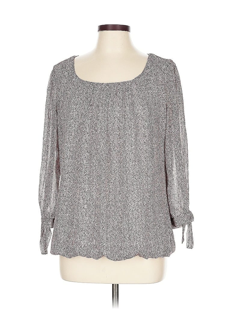 Pre-owned Roz & Ali Long Sleeve Blouse In Gray