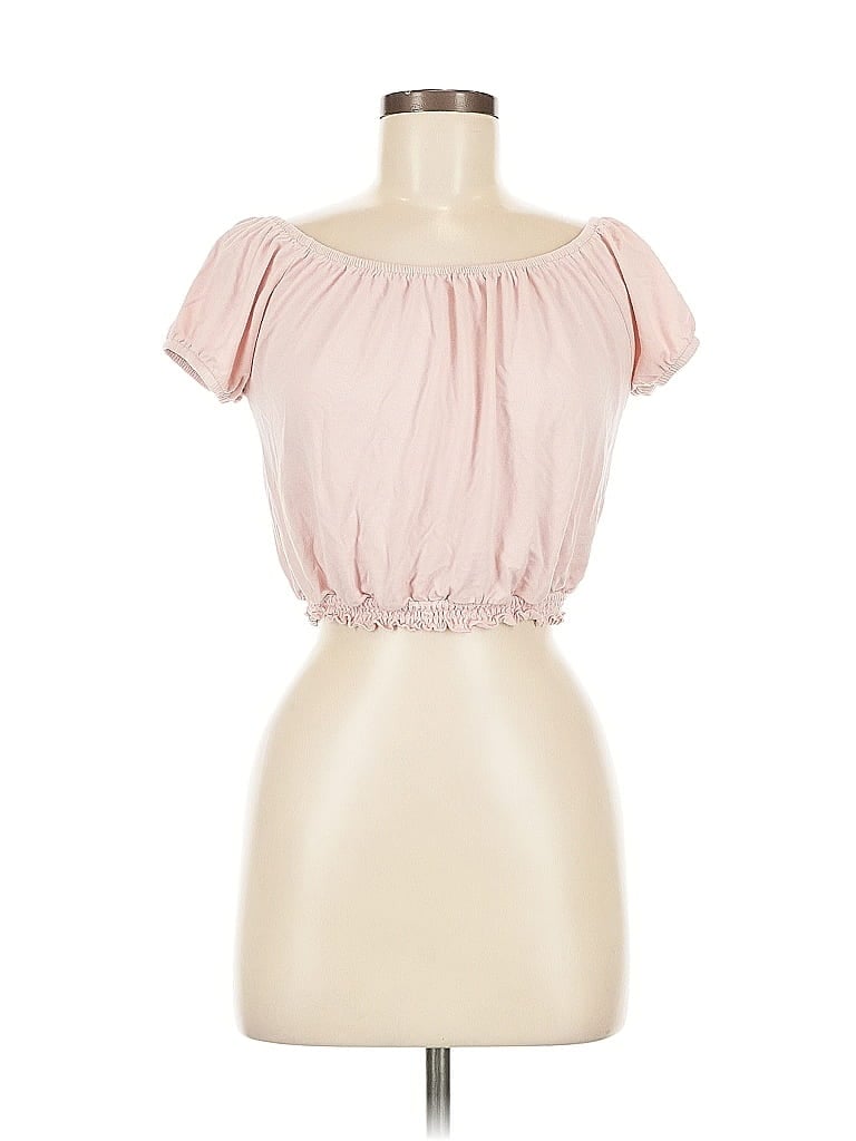 Pre-owned Subdued Short Sleeve Top Pink Strapless Neckline Tops