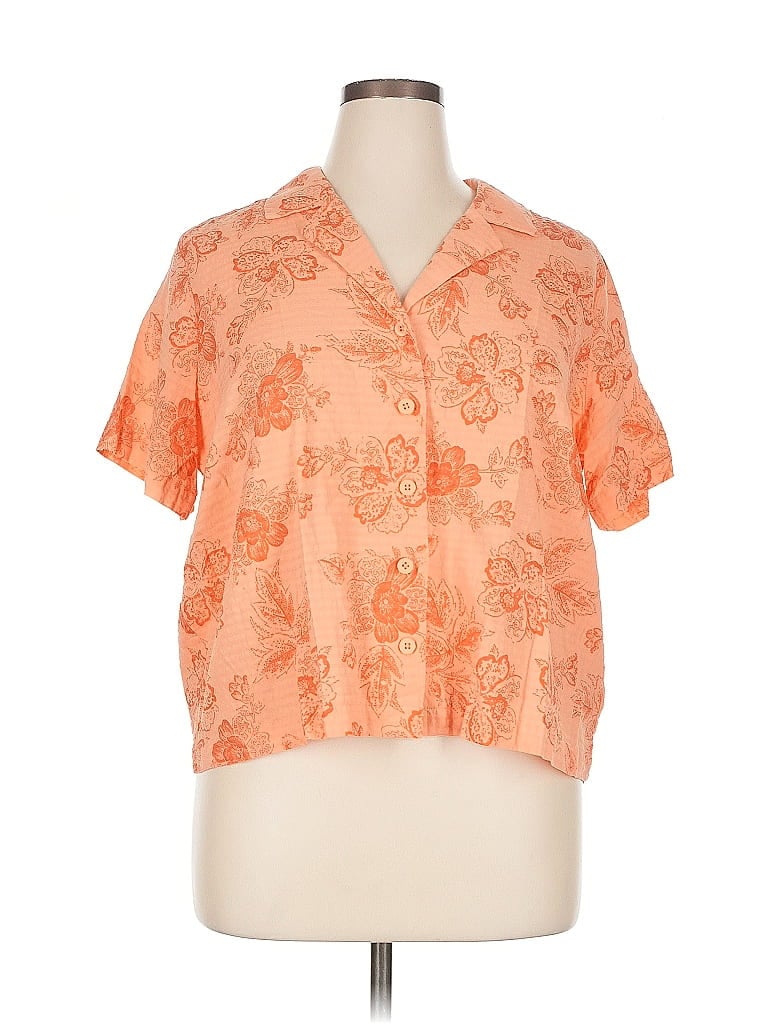 Pre-owned A.n.a. A New Approach Short Sleeve Blouse In Orange