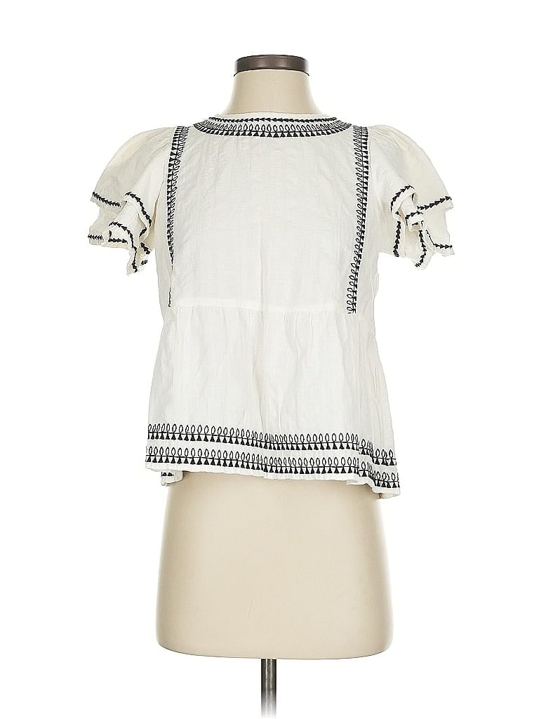 Pre-owned Ann Taylor Loft Short Sleeve Blouse In White