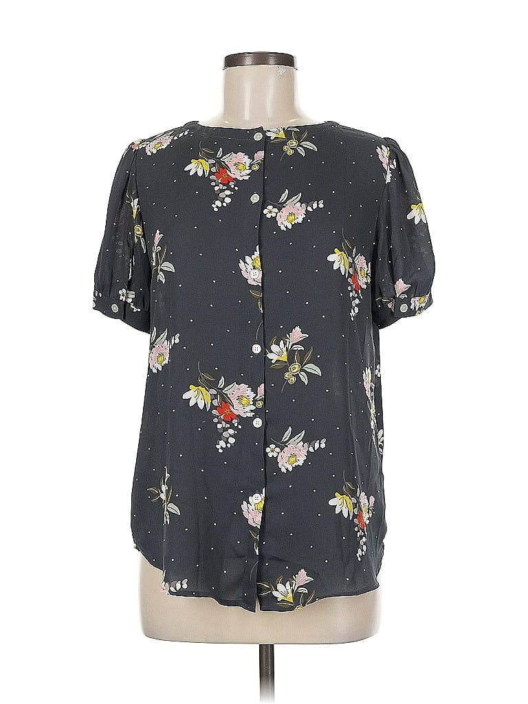 Pre-owned Ann Taylor Loft Short Sleeve Blouse In Gray