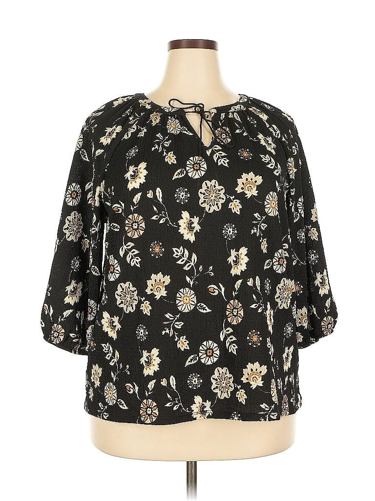 Pre-owned Croft & Barrow 3/4 Sleeve Blouse In Black