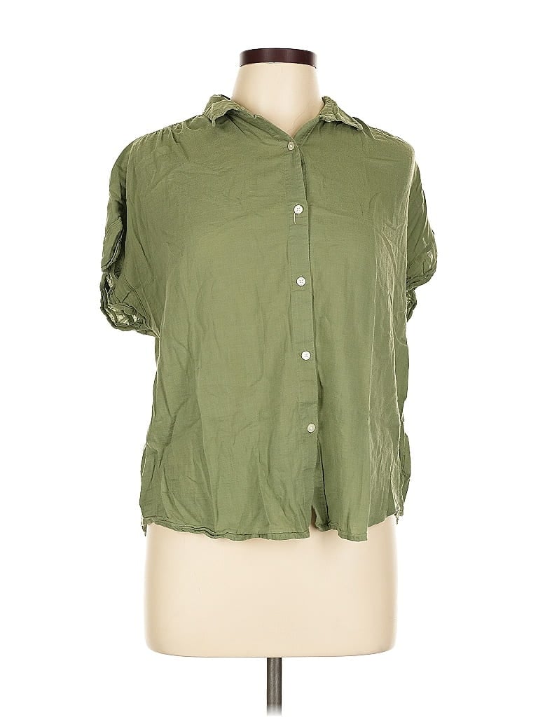 Pre-owned Gap 3/4 Sleeve Button Down Shirt In Green