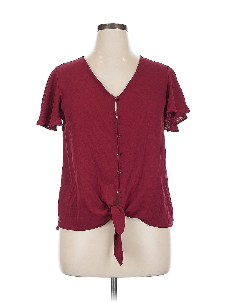 Pre-owned Mi Ami Short Sleeve Top Burgundy Keyhole Neckline Tops
