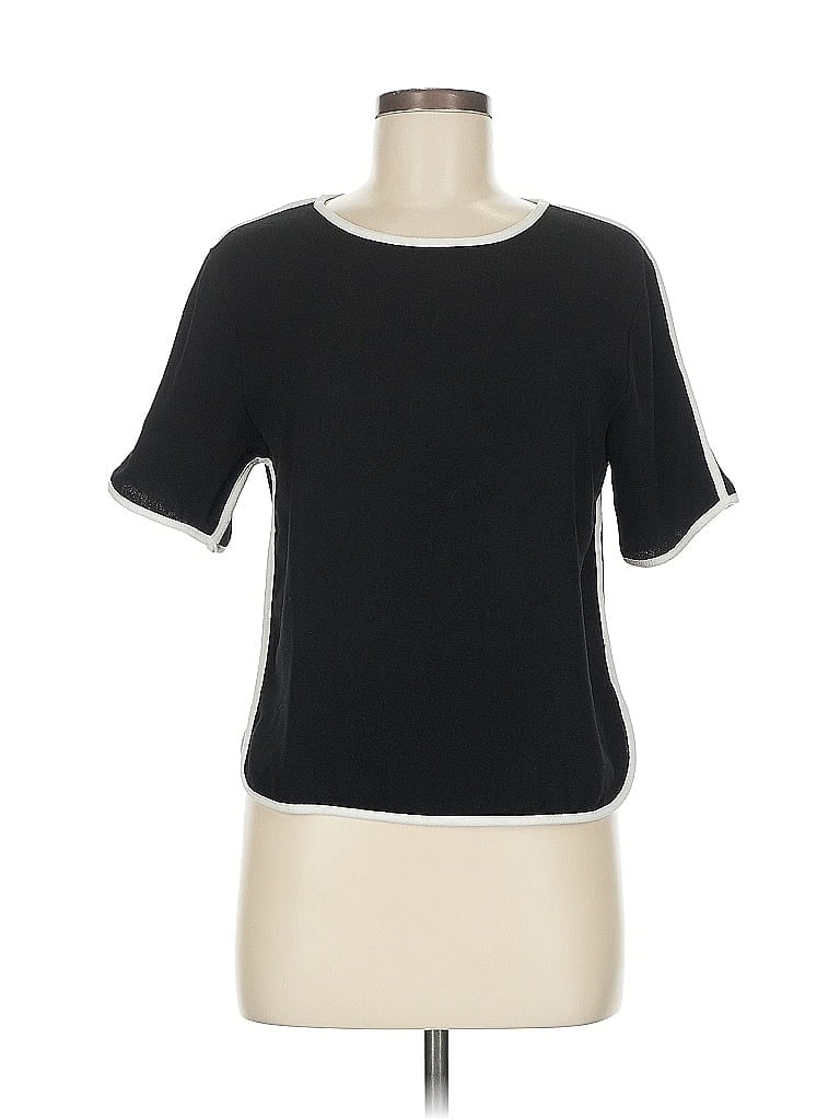 TIMING Pre-owned Short Sleeve Top Black Boatneck Tops