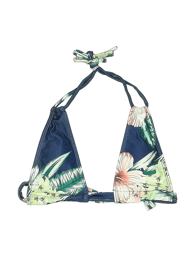 Pre-owned Assorted Brands Swimsuit Top Blue Tropical Pattern Swimwear