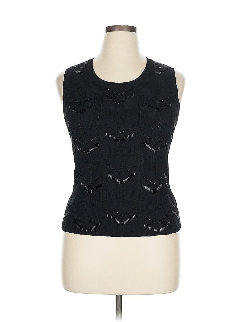 Pre-owned Jones New York Collection Sleeveless Top Black Scoop Neck Tops