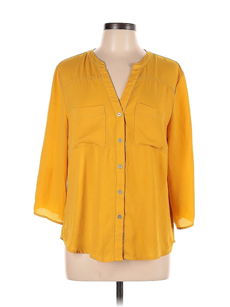 Pre-owned New York And Company 3/4 Sleeve Button Down Shirt In Yellow