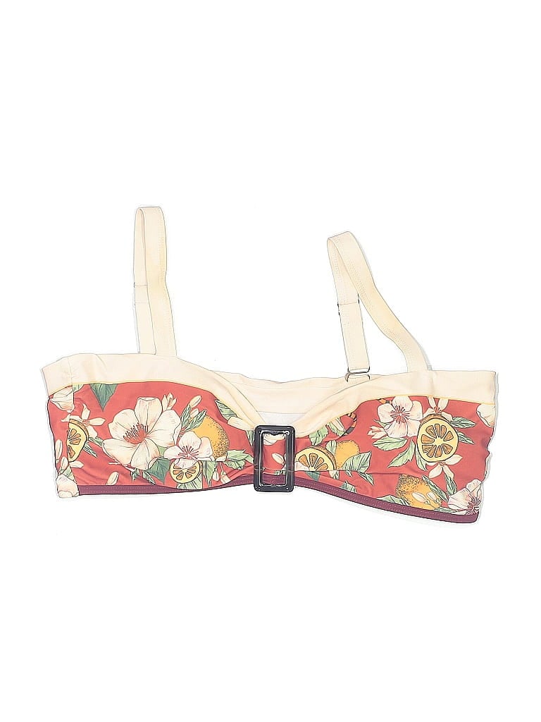 Pre-owned Unbranded Swimsuit Top Ivory Floral Pattern Swimwear In White