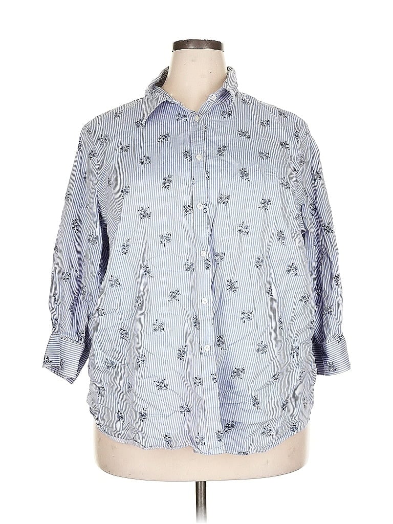Pre-owned Chaps 3/4 Sleeve Button Down Shirt In Blue