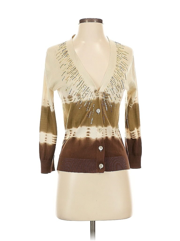 Pre-owned Bcbgmaxazria Silk Cardigan Sweater In Brown