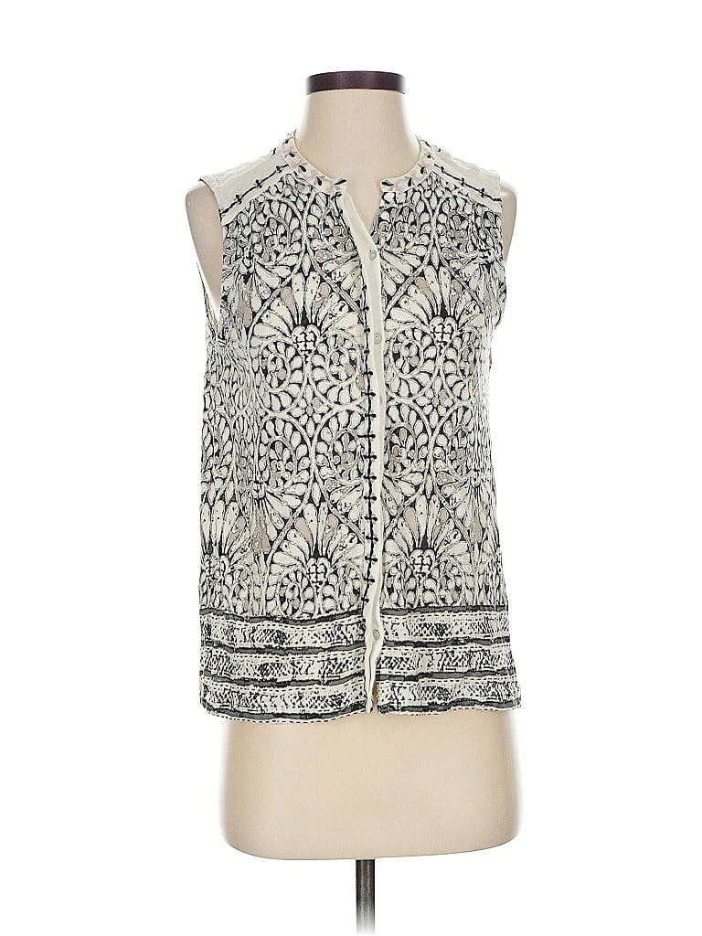 Pre-owned Lucky Brand Tank Top Ivory Collared Neckline Tops In White