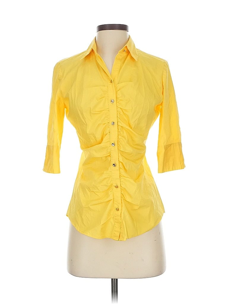 Pre-owned 7th Avenue Design Studio New York & Company 3/4 Sleeve Button Down Shirt In Yellow