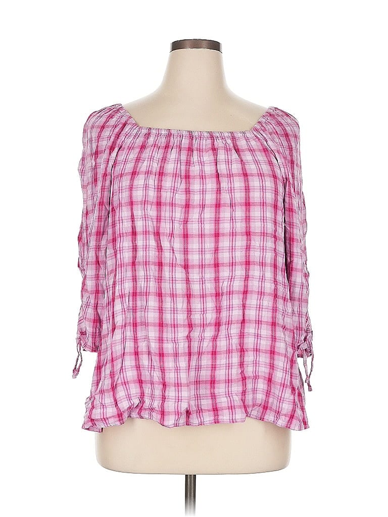 Pre-owned Terra & Sky 3/4 Sleeve Blouse In Pink