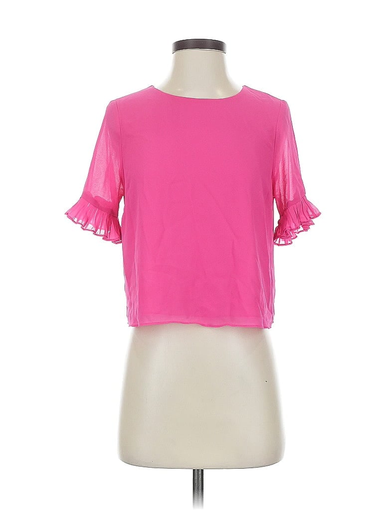 Pre-owned Naked Zebra Short Sleeve Top Pink Ruffles Neckline Tops