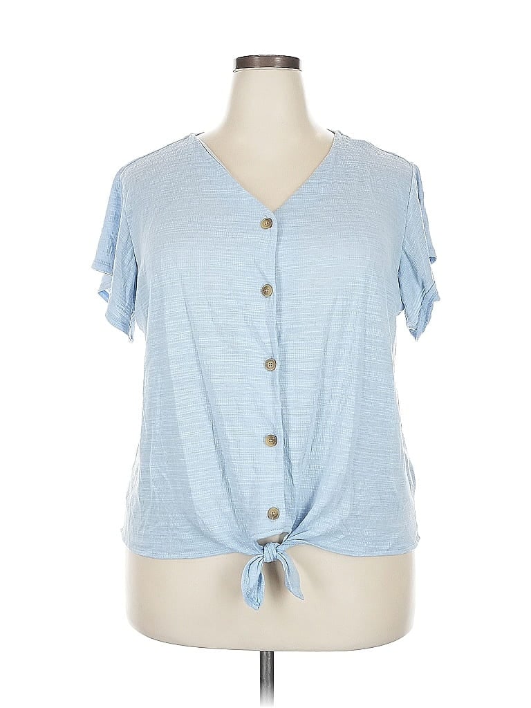 Pre-owned Weatherproof Short Sleeve Top Blue Keyhole Neckline Tops