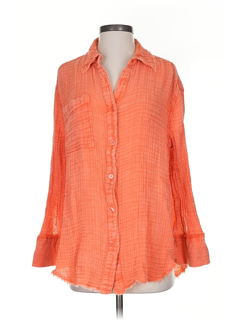 Pre-owned Urban Outfitters 3/4 Sleeve Button Down Shirt In Orange