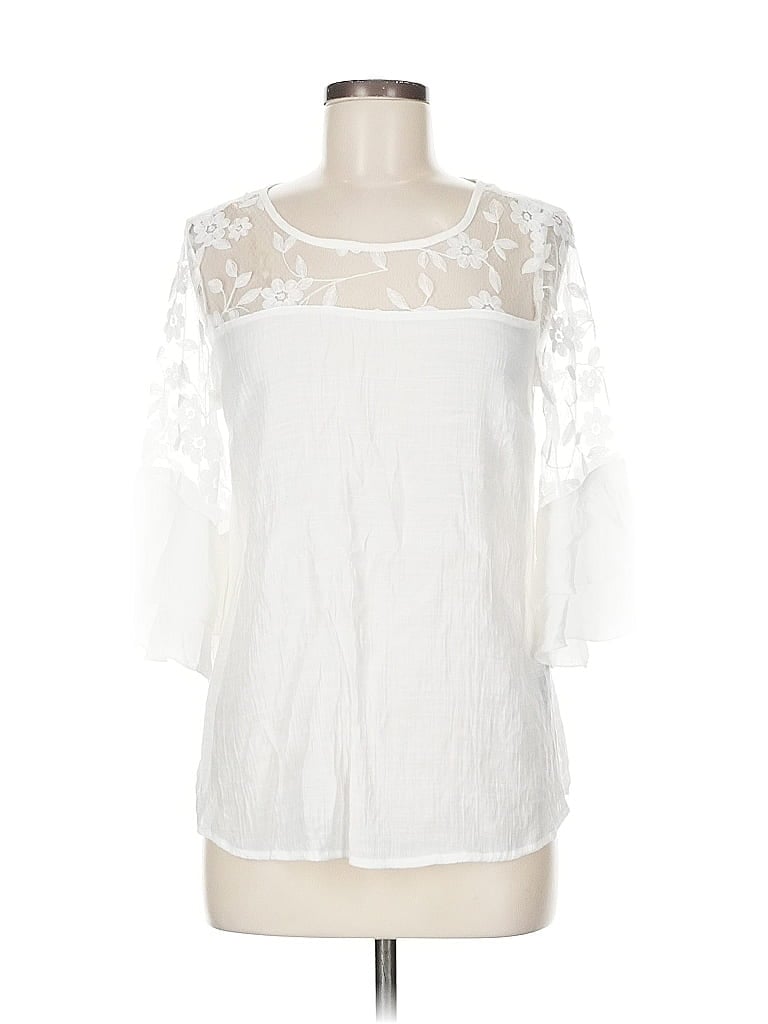 Pre-owned Unique Spectrum 3/4 Sleeve Blouse In White
