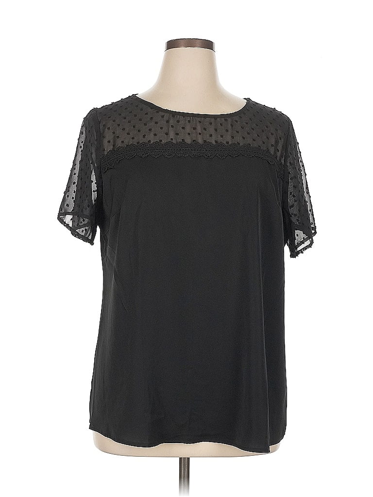 Pre-owned Agnes Orinda Short Sleeve Blouse In Black