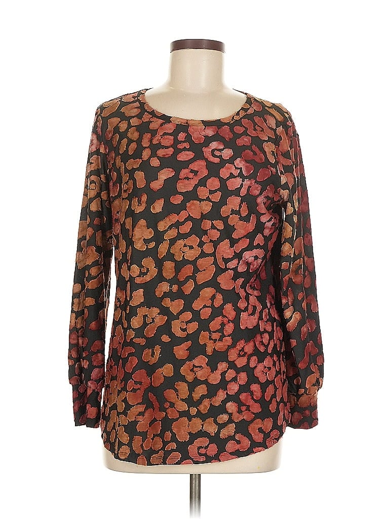 Pre-owned Susan Graver Long Sleeve Blouse In Brown