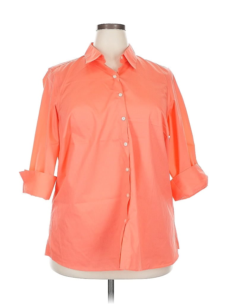 Pre-owned Lands' End 3/4 Sleeve Button Down Shirt In Orange