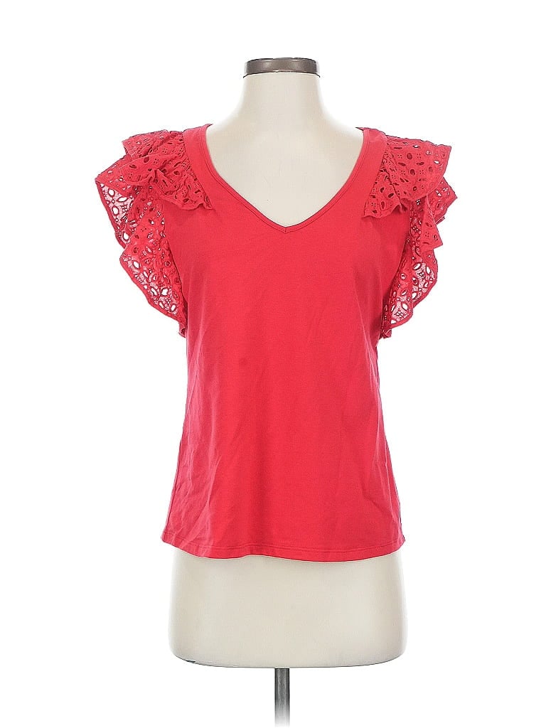 Pre-owned Marc New York Andrew Marc Short Sleeve Top Red Sweetheart Neckline Tops