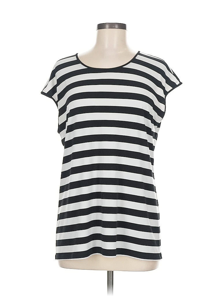 Pre-owned George Short Sleeve Top Silver Stripes Pattern Boatneck Tops