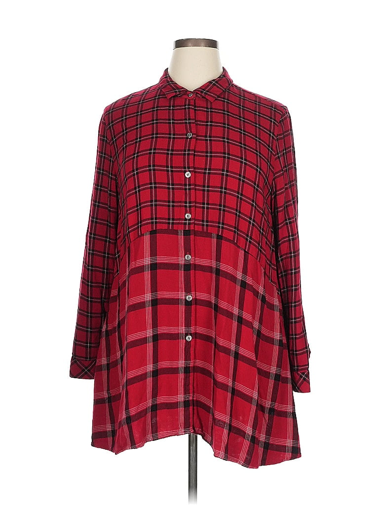 Pre-owned Jjill Long Sleeve Button Down Shirt In Red