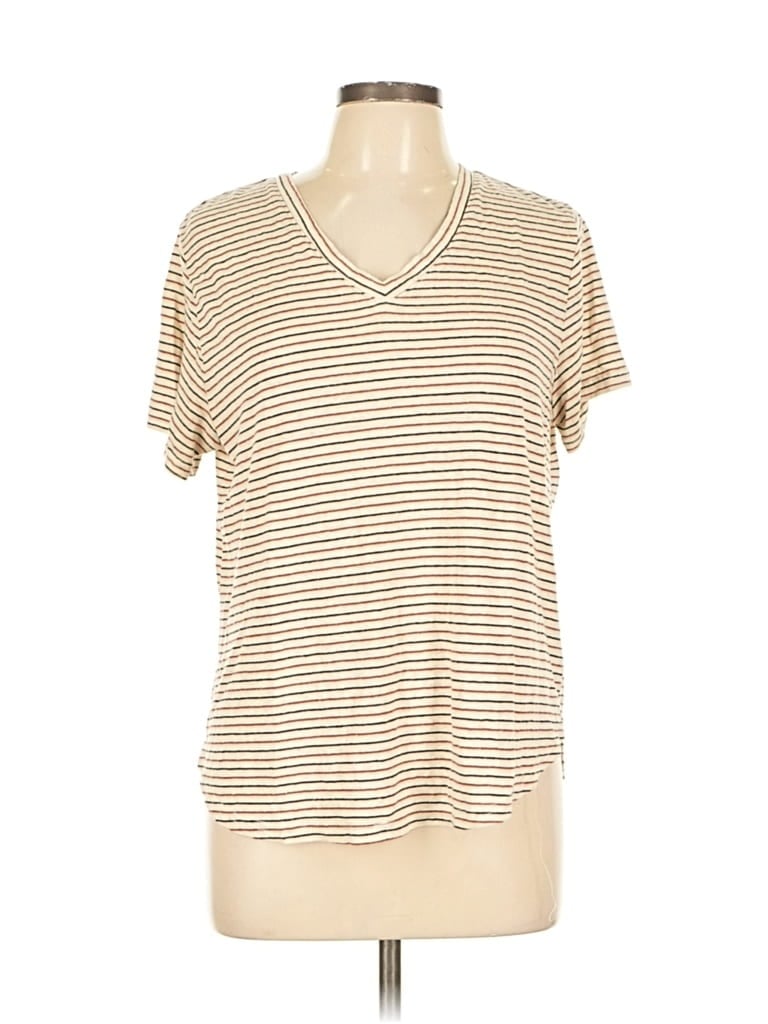 Click to view more detailed imagery on our partner's website Pre-owned Thread & Supply Short Sleeve Top Tan V Neck Tops In Brown