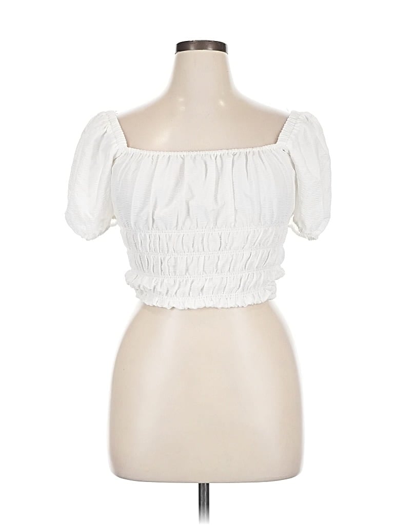 Pre-owned Elodie Short Sleeve Top White Strapless Neckline Tops