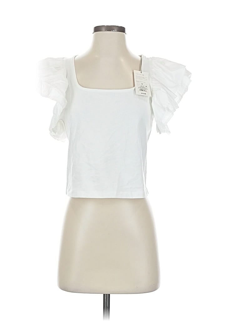 A NEW DAY Pre-owned Short Sleeve Top White Sweetheart Neckline Tops