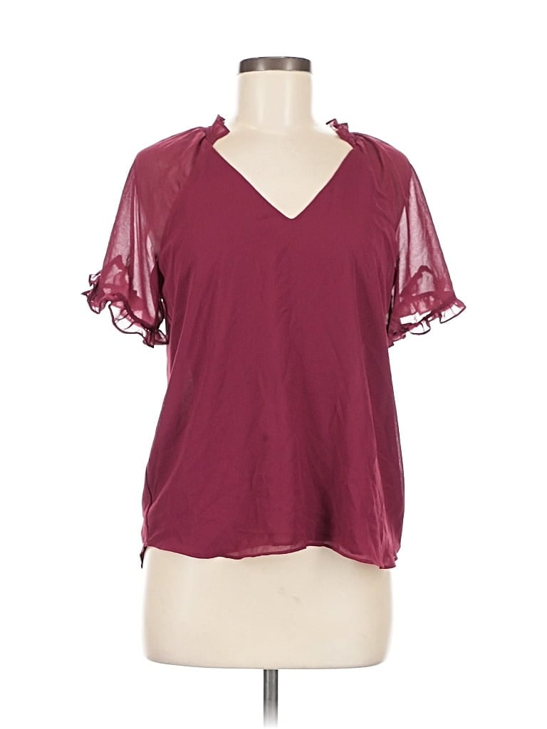 Pre-owned 1.state Short Sleeve Blouse In Burgundy