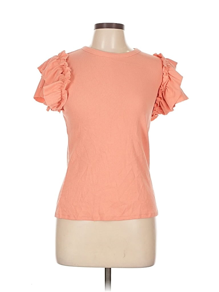 Pre-owned Express Short Sleeve Top Orange Ruffles Neckline Tops