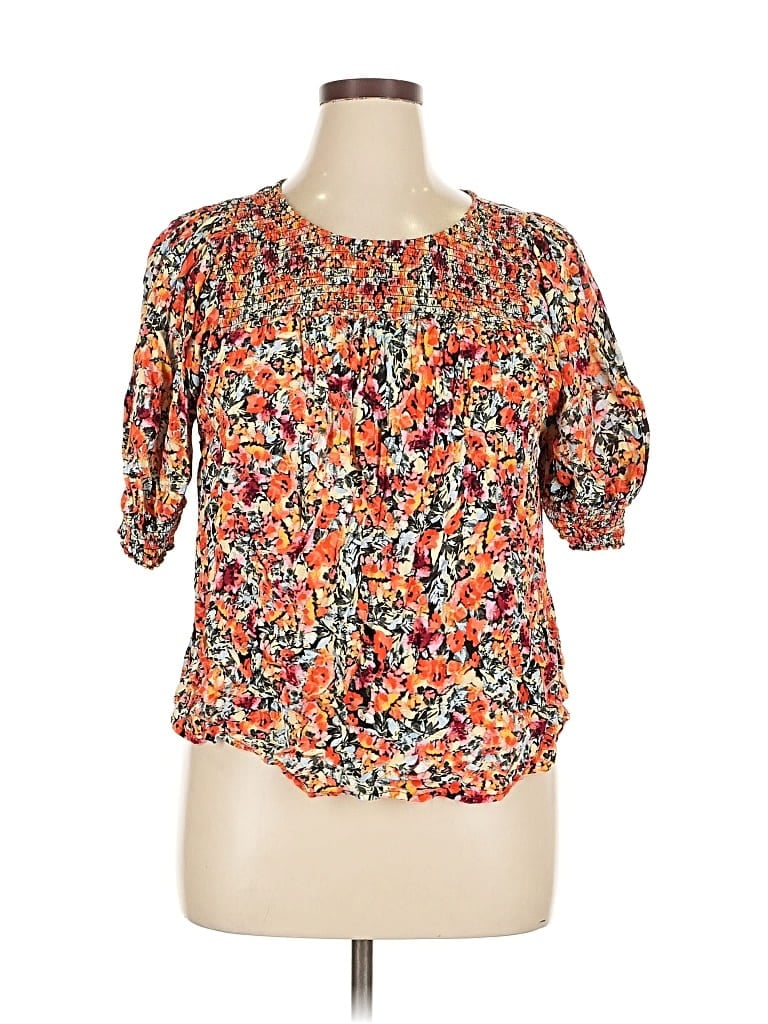 Pre-owned Terra & Sky Short Sleeve Blouse In Orange