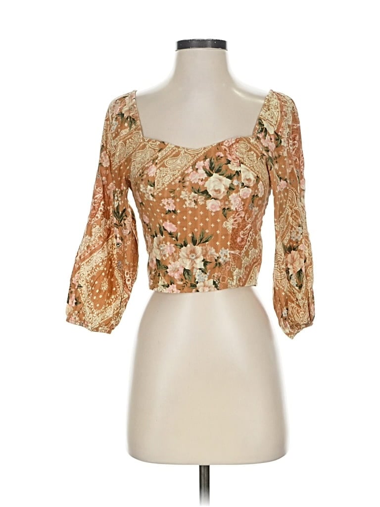 Pre-owned American Eagle Outfitters 3/4 Sleeve Blouse In Gold