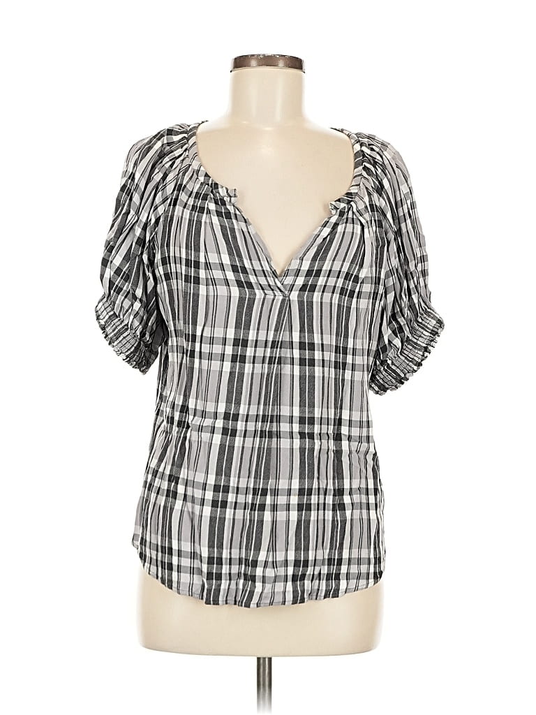 Pre-owned Ann Taylor Loft Short Sleeve Blouse In Gray